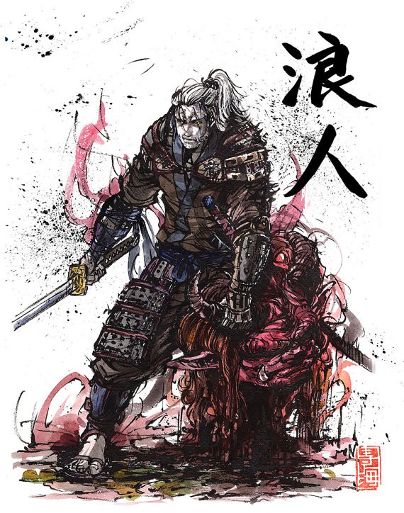 《巫师3》日本武士风格艺术画欣赏 白狼撞脸威廉