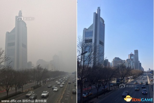 高清对比图:北京cbd地区雾霾前后冰火两重天